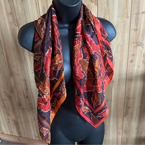 Elegant Red and Brown Women's Silk Scarf - Autumn Colors